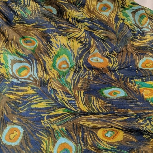 Cynthia Rowley Peacock Print Scarf Fringed Hem Loose Lightweight Fall Woven Bird - Picture 8 of 9